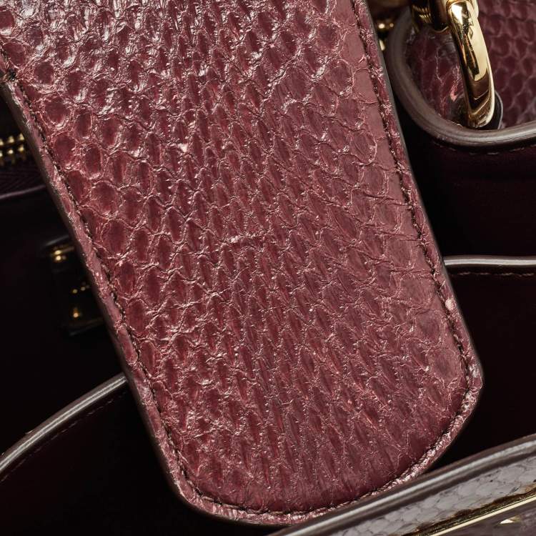 Pre Owned Salvatore Ferragamo Burgundy Snakeskin Thea Top Handle Bag