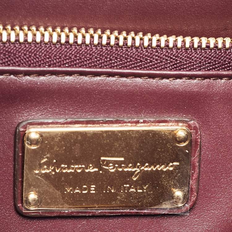 Pre Owned Salvatore Ferragamo Burgundy Snakeskin Thea Top Handle Bag