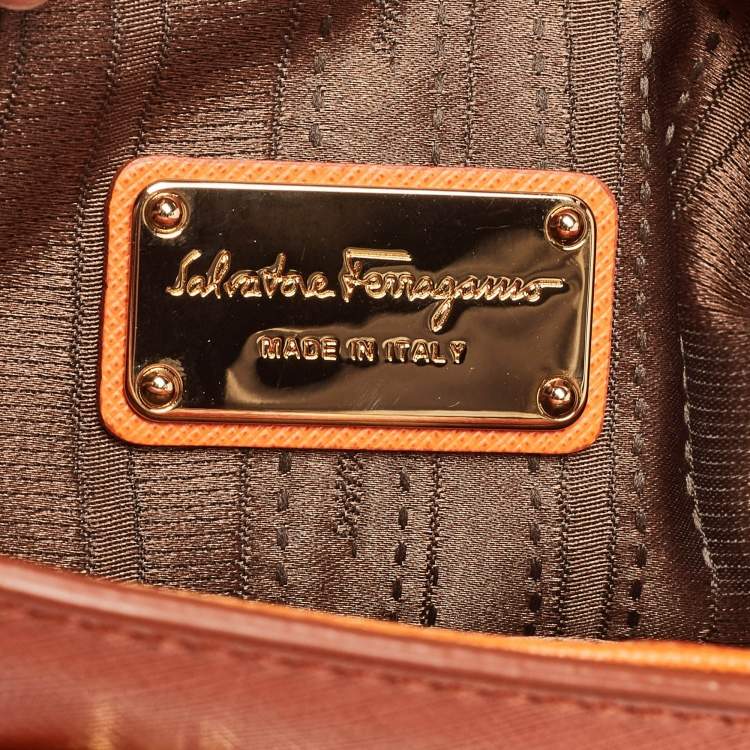 Pre Owned Salvatore Ferragamo Orange Leather Beky Tote