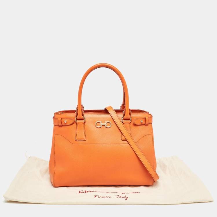 Pre Owned Salvatore Ferragamo Orange Leather Beky Tote