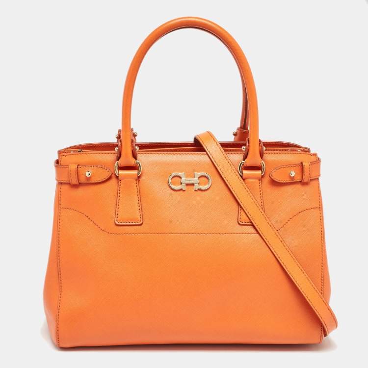 Pre Owned Salvatore Ferragamo Orange Leather Beky Tote