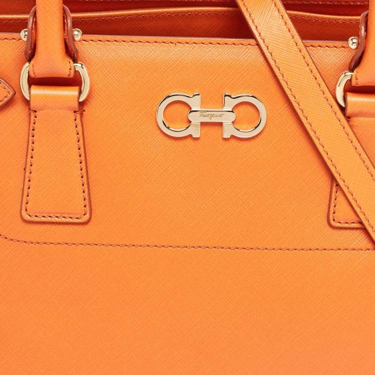 Pre Owned Salvatore Ferragamo Orange Leather Beky Tote