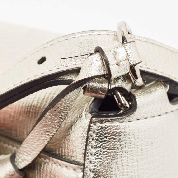 Pre Owned Salvatore Ferragamo Silver Leather Lock Charm Crossbody Bag