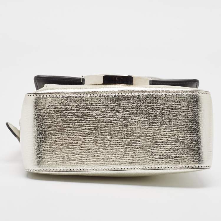Pre Owned Salvatore Ferragamo Silver Leather Lock Charm Crossbody Bag