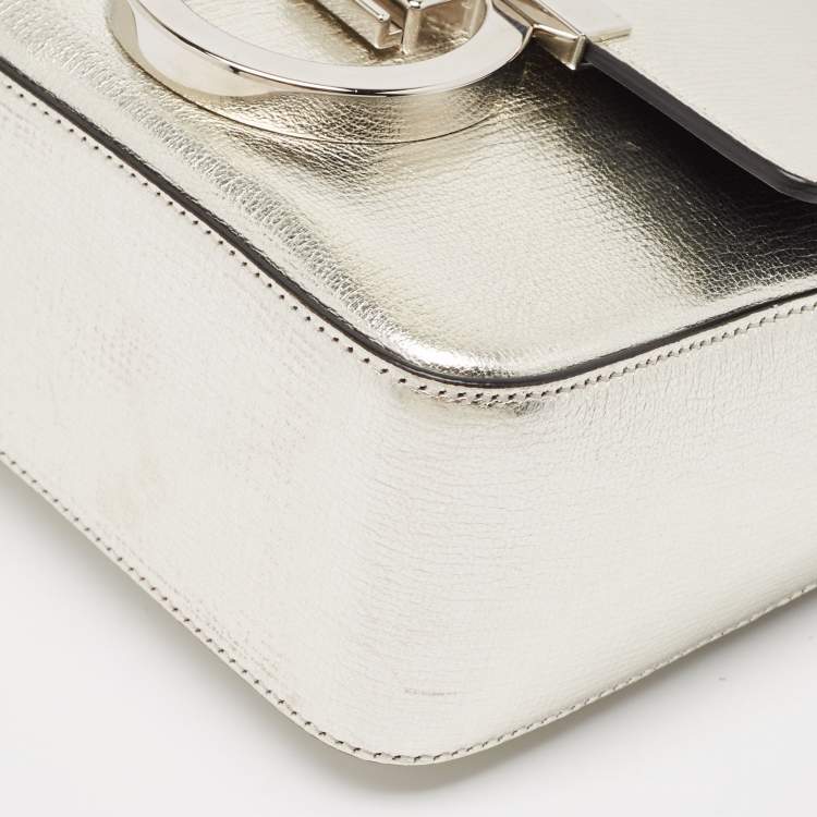 Pre Owned Salvatore Ferragamo Silver Leather Lock Charm Crossbody Bag