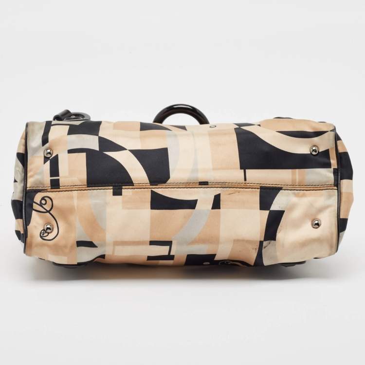 Pre Owned Salvatore Ferragamo Multicolor Printed Satin and Leather Gancini Flap Satchel