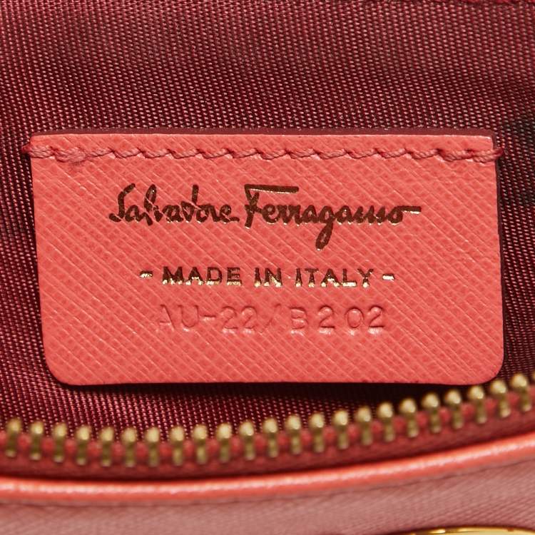 Pre Owned Salvatore Ferragamo Orange Leather Gancini Wristlet Clutch