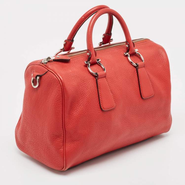 Pre Owned Salvatore Ferragamo Red Leather Isabel Boston Bag