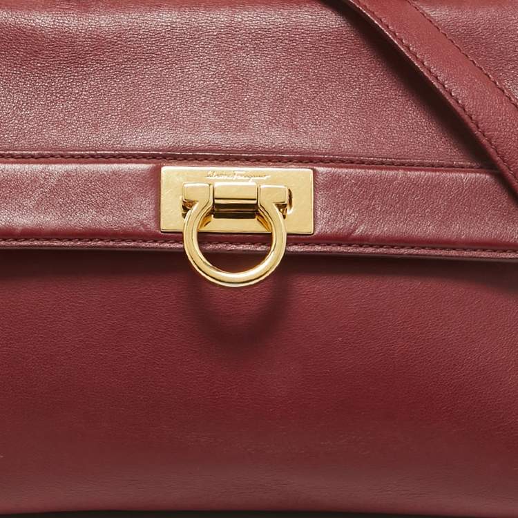 Pre Owned Salvatore Ferragamo Burgundy Leather Small Sofia Top Handle Bag