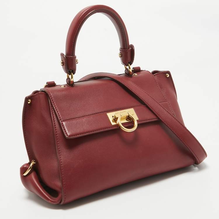 Pre Owned Salvatore Ferragamo Burgundy Leather Small Sofia Top Handle Bag