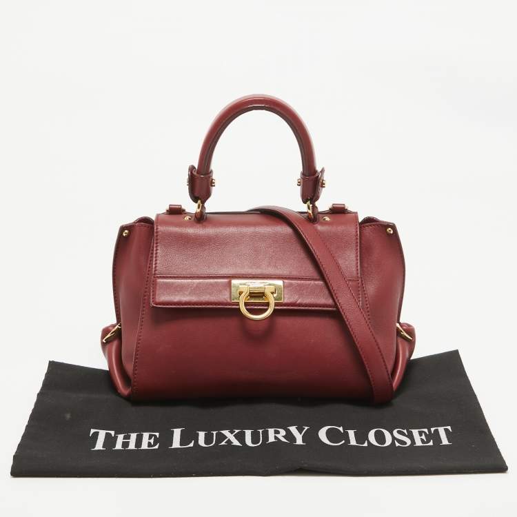 Pre Owned Salvatore Ferragamo Burgundy Leather Small Sofia Top Handle Bag