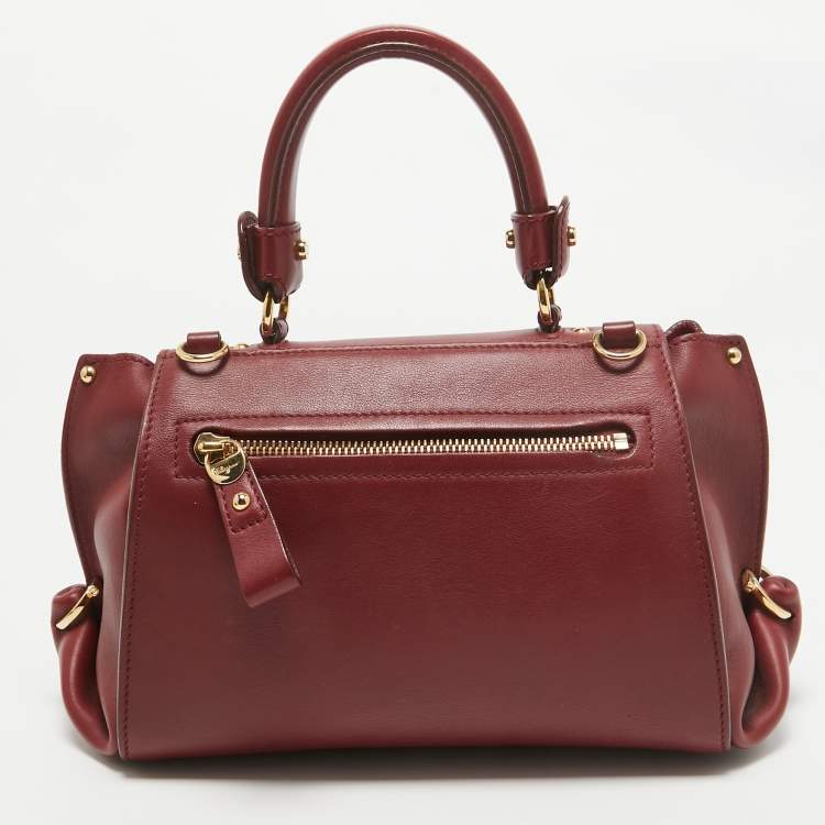 Pre Owned Salvatore Ferragamo Burgundy Leather Small Sofia Top Handle Bag
