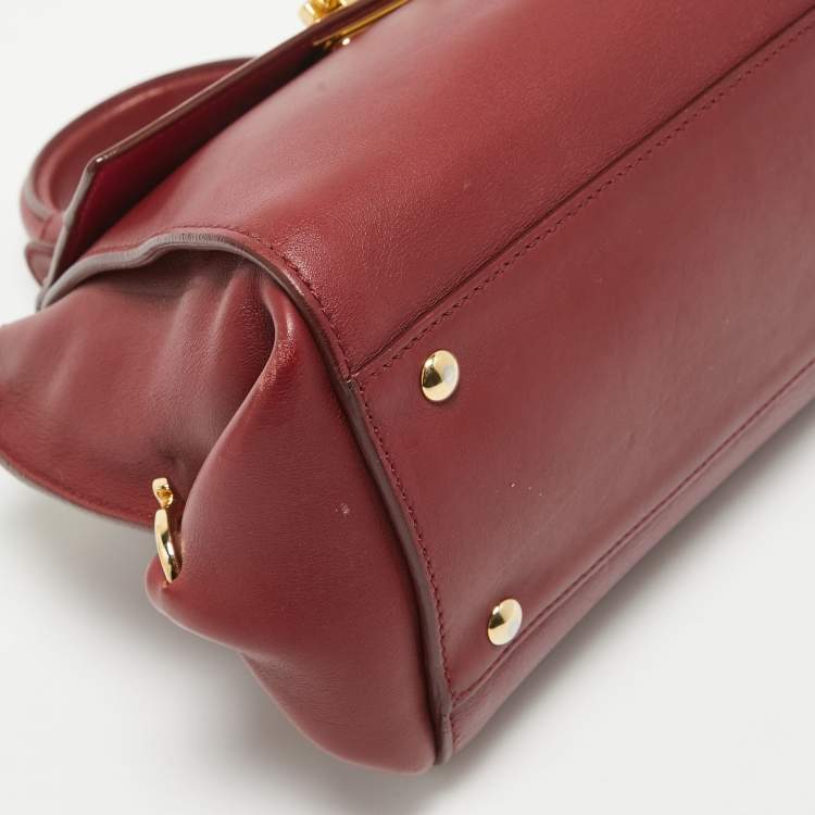 Pre Owned Salvatore Ferragamo Burgundy Leather Small Sofia Top Handle Bag