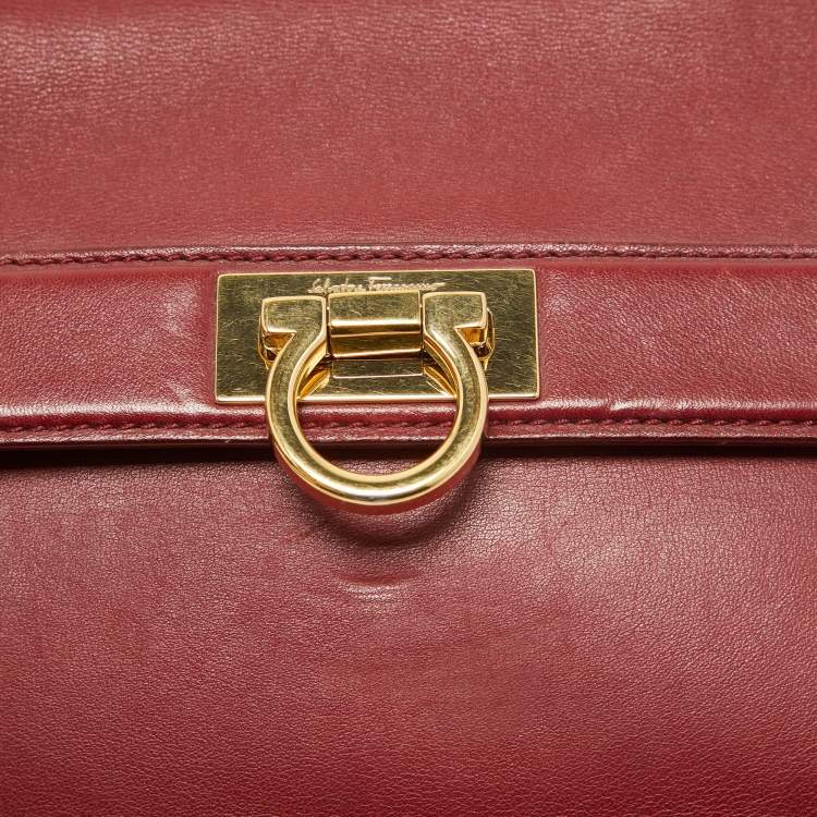 Pre Owned Salvatore Ferragamo Burgundy Leather Small Sofia Top Handle Bag