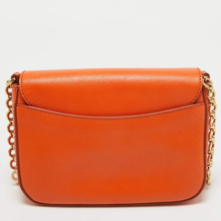 Pre Owned Salvatore Ferragamo Orange Leather Paris Crossbody Bag