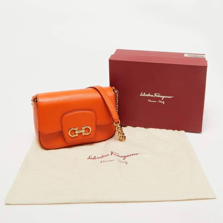 Pre Owned Salvatore Ferragamo Orange Leather Paris Crossbody Bag
