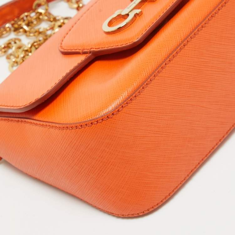 Pre Owned Salvatore Ferragamo Orange Leather Paris Crossbody Bag