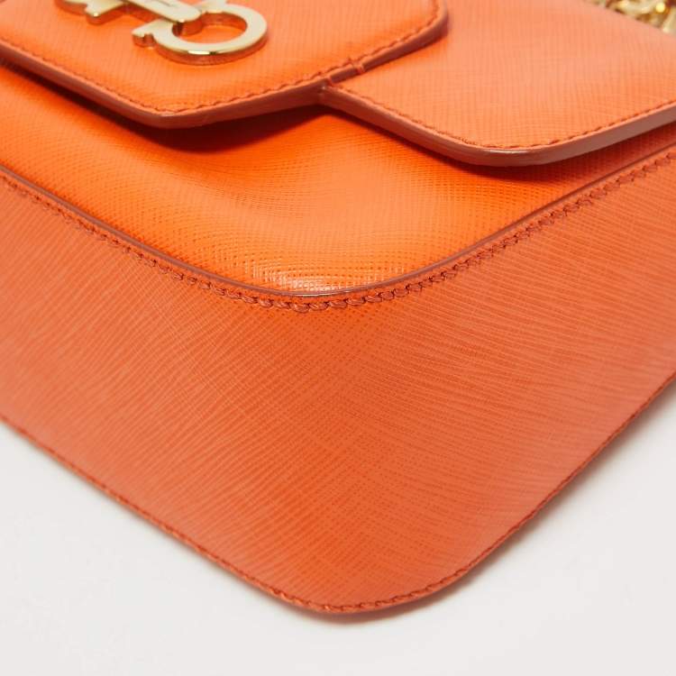 Pre Owned Salvatore Ferragamo Orange Leather Paris Crossbody Bag