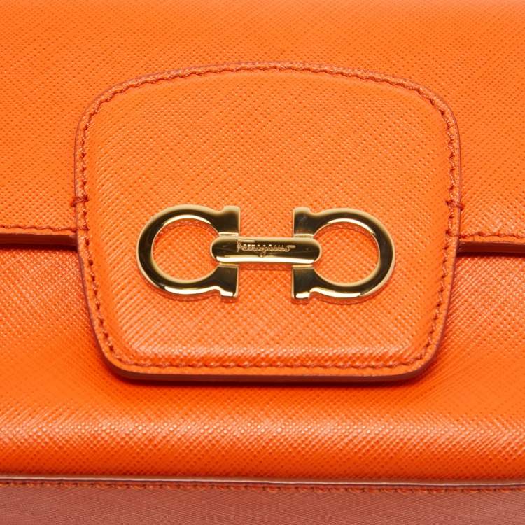 Pre Owned Salvatore Ferragamo Orange Leather Paris Crossbody Bag