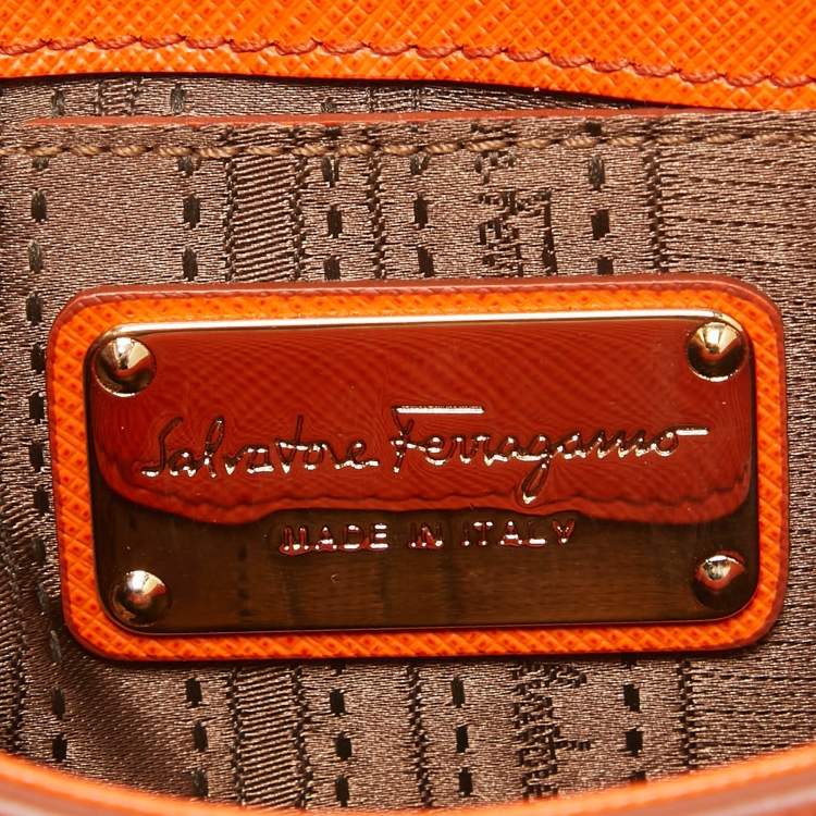 Pre Owned Salvatore Ferragamo Orange Leather Paris Crossbody Bag
