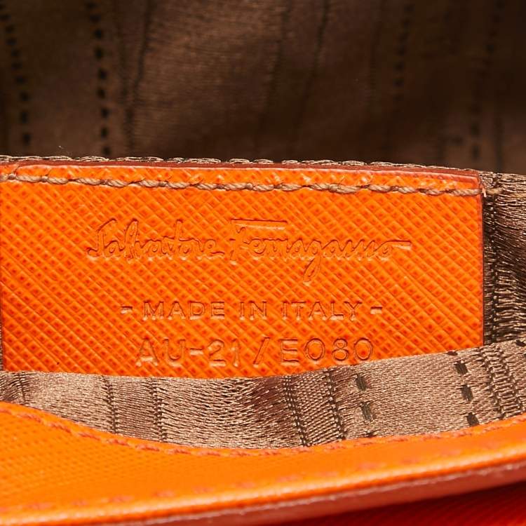 Pre Owned Salvatore Ferragamo Orange Leather Paris Crossbody Bag