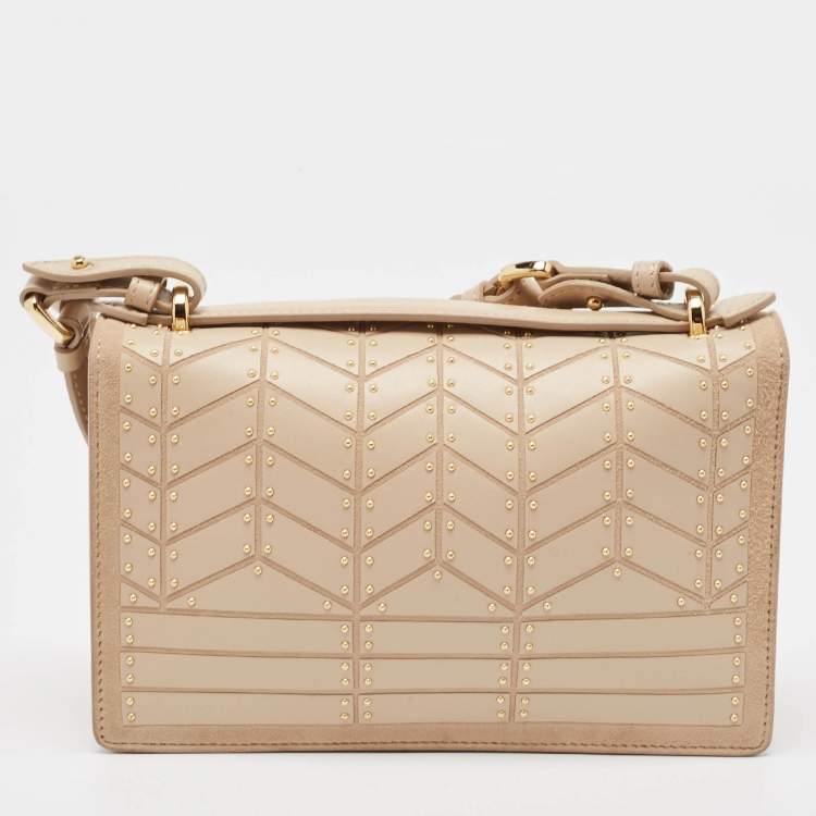 Pre Owned Salvatore Ferragamo Beige Leather and Suede Mini Studded Aileen Shoulder Bag