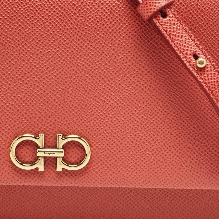 Pre Owned Salvatore Ferragamo Brick Red Leather Mini Gancini Top Handle Bag