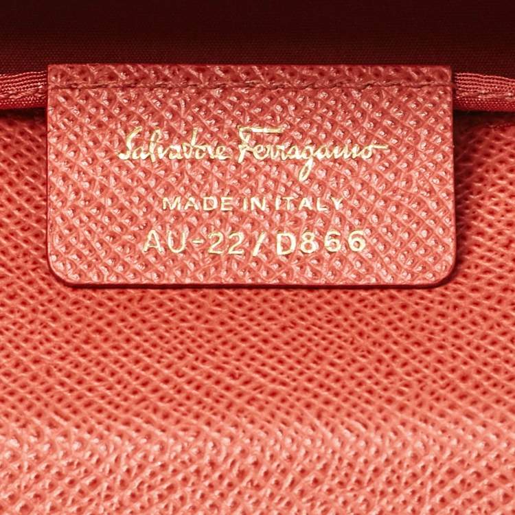 Pre Owned Salvatore Ferragamo Brick Red Leather Mini Gancini Top Handle Bag