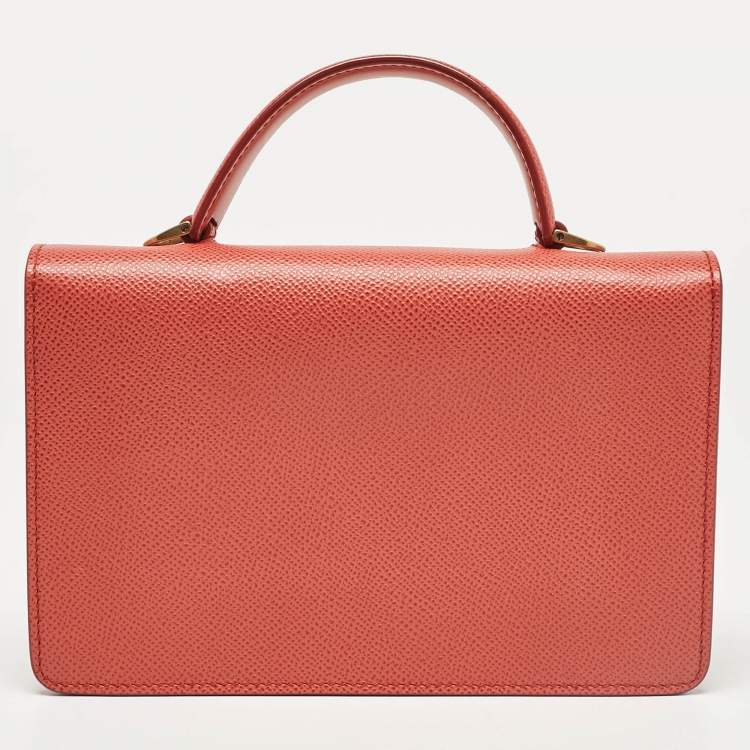 Pre Owned Salvatore Ferragamo Brick Red Leather Mini Gancini Top Handle Bag