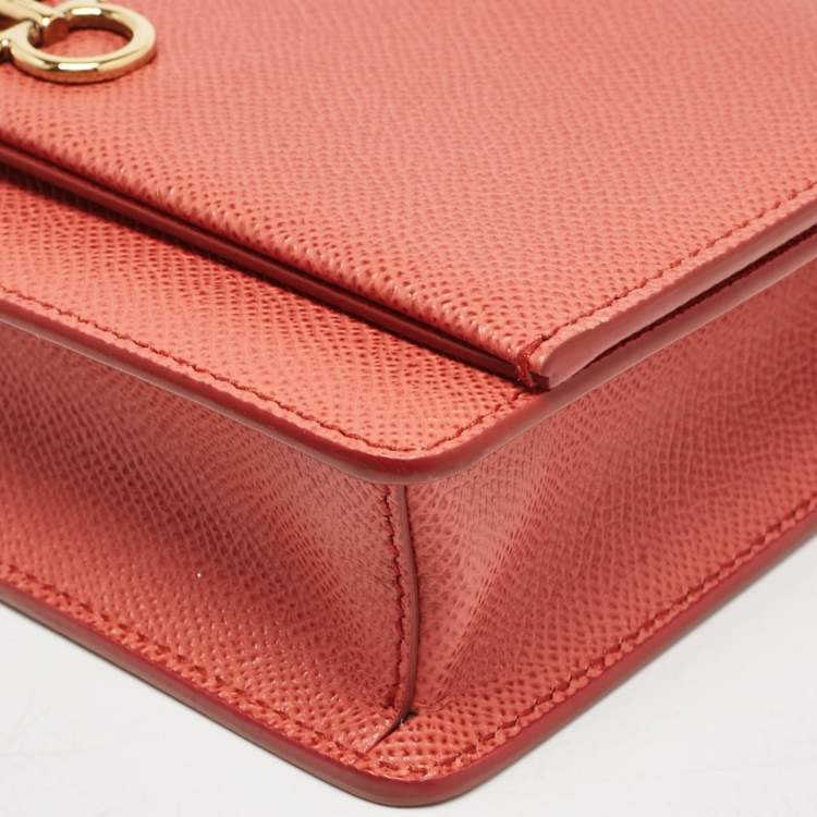 Pre Owned Salvatore Ferragamo Brick Red Leather Mini Gancini Top Handle Bag