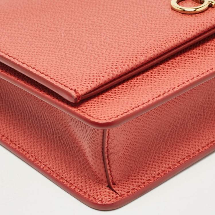 Pre Owned Salvatore Ferragamo Brick Red Leather Mini Gancini Top Handle Bag