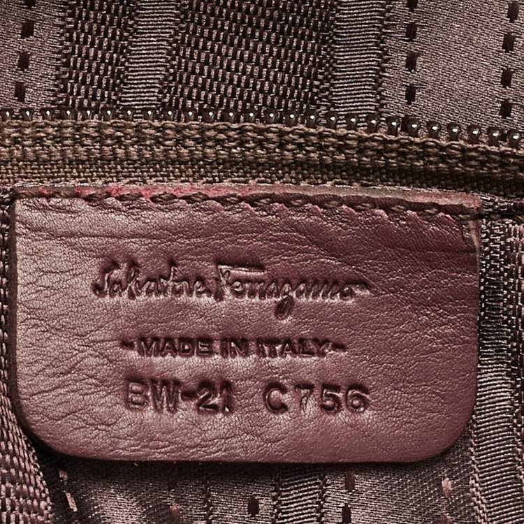 Pre Owned Salvatore Ferragamo Burgundy Calfhair and Leather Gancini Flap Tote