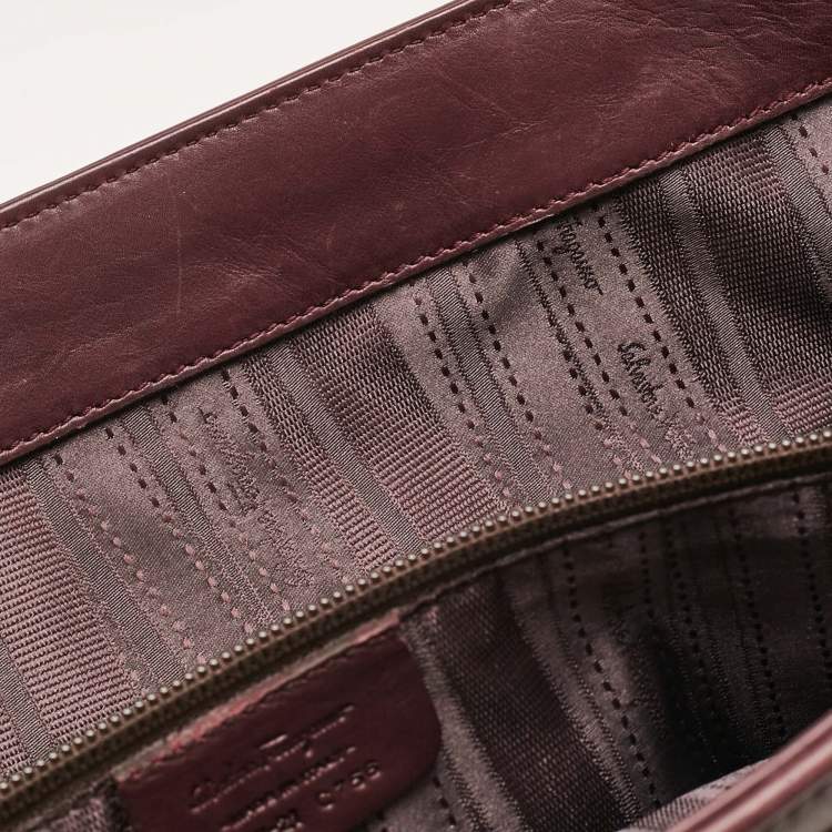 Pre Owned Salvatore Ferragamo Burgundy Calfhair and Leather Gancini Flap Tote