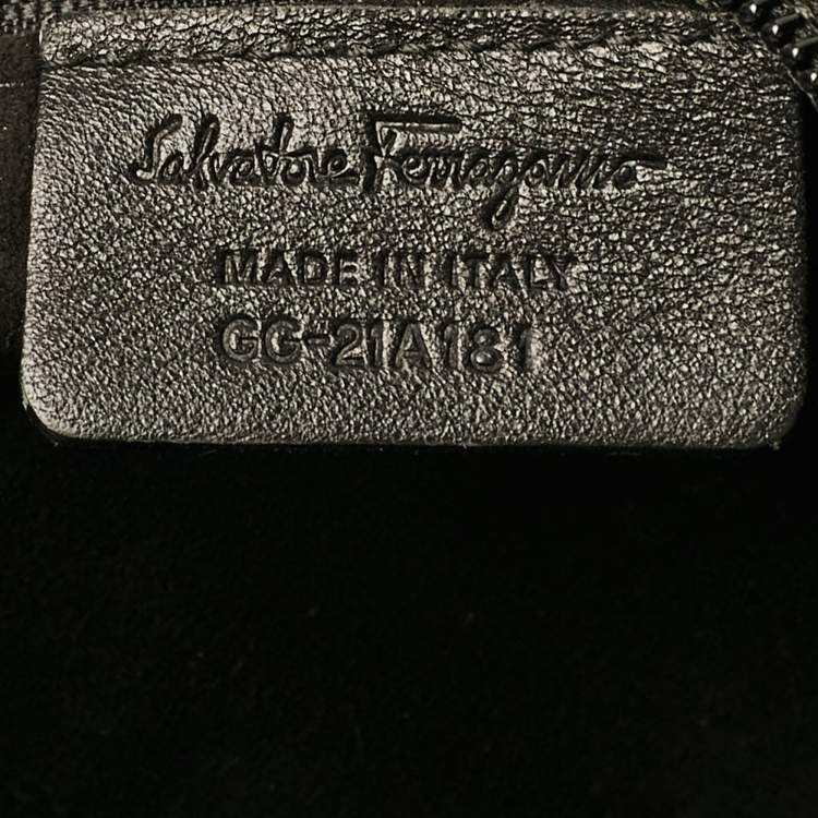 Pre Owned Salvatore Ferragamo Silver/Black Crochet Leather Oversized Bag