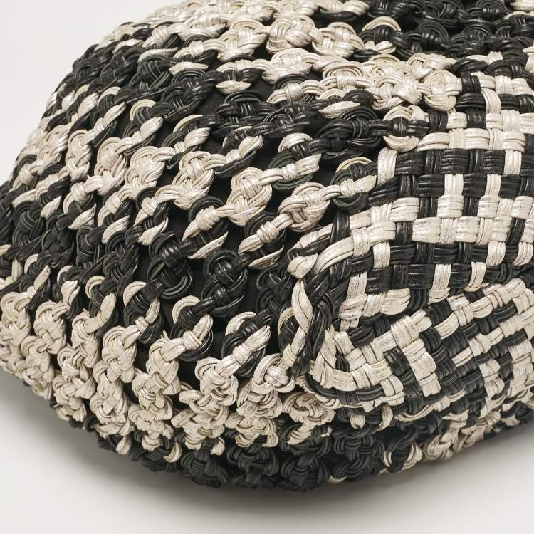 Pre Owned Salvatore Ferragamo Silver/Black Crochet Leather Oversized Bag