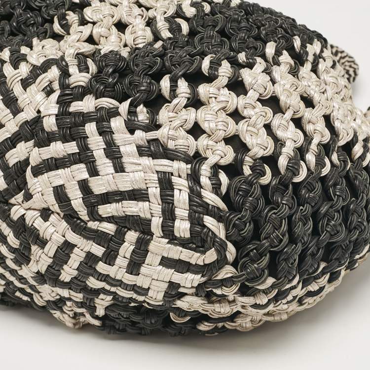 Pre Owned Salvatore Ferragamo Silver/Black Crochet Leather Oversized Bag