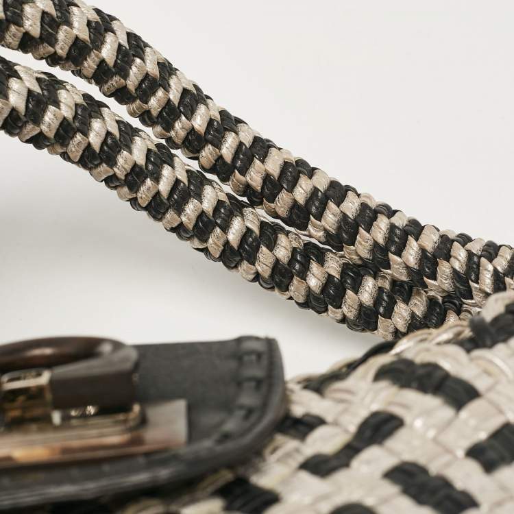 Pre Owned Salvatore Ferragamo Silver/Black Crochet Leather Oversized Bag