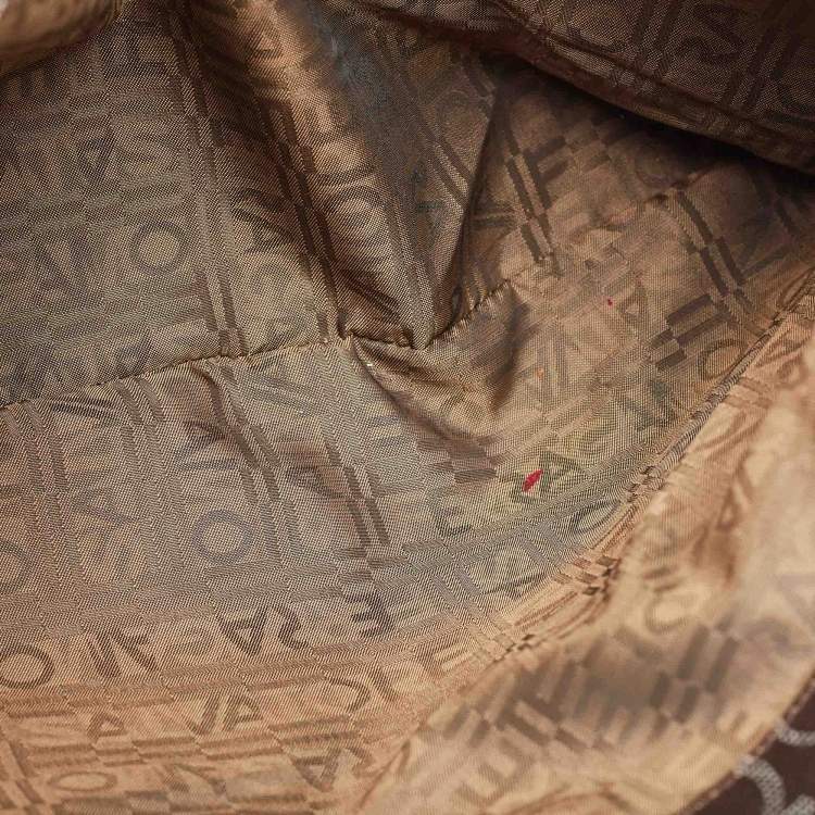 Pre Owned Salvatore Ferragamo Brown/Silver Gancini Printed Coated Canvas and Leather Zip Tote
