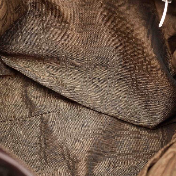Pre Owned Salvatore Ferragamo Brown/Silver Gancini Printed Coated Canvas and Leather Zip Tote