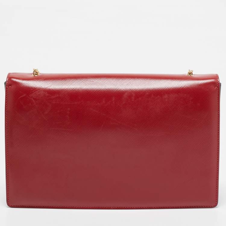 Pre Owned Salvatore Ferragamo Red/Black Leather Miss Vara Chain Shoulder Bag