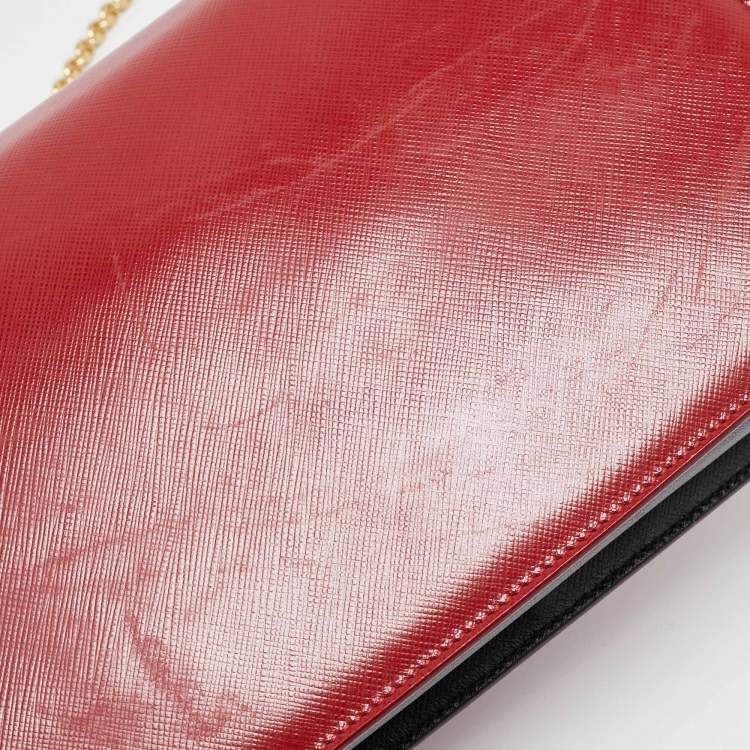 Pre Owned Salvatore Ferragamo Red/Black Leather Miss Vara Chain Shoulder Bag