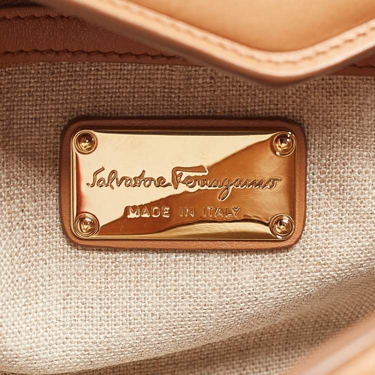 Pre Owned Salvatore Ferragamo Tan Quilt Leather Shoulder Bag