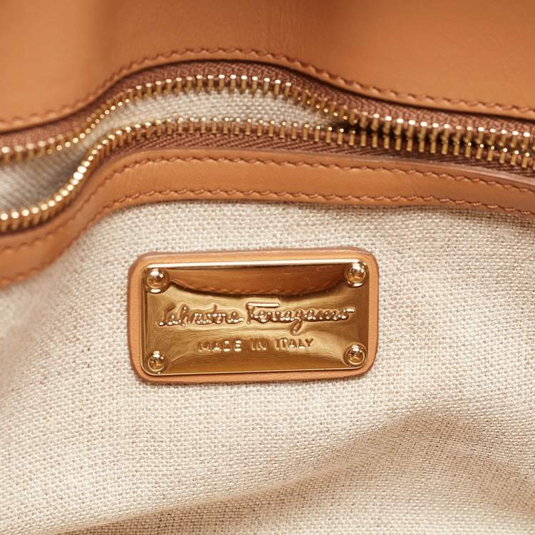 Pre Owned Salvatore Ferragamo Tan Quilt Leather Shoulder Bag