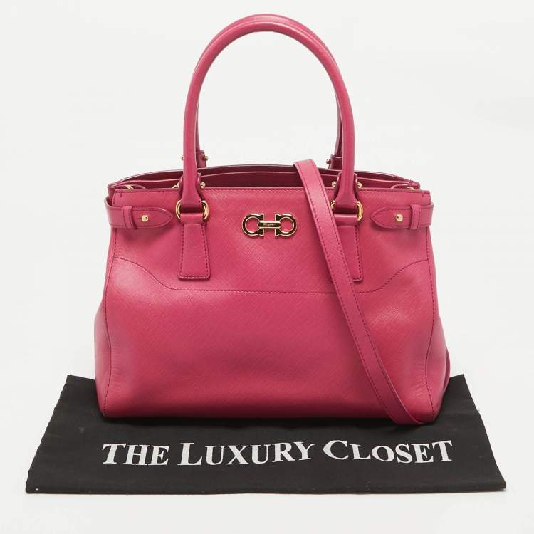 Pre Owned Salvatore Ferragamo Fuchsia Leather Beky Tote