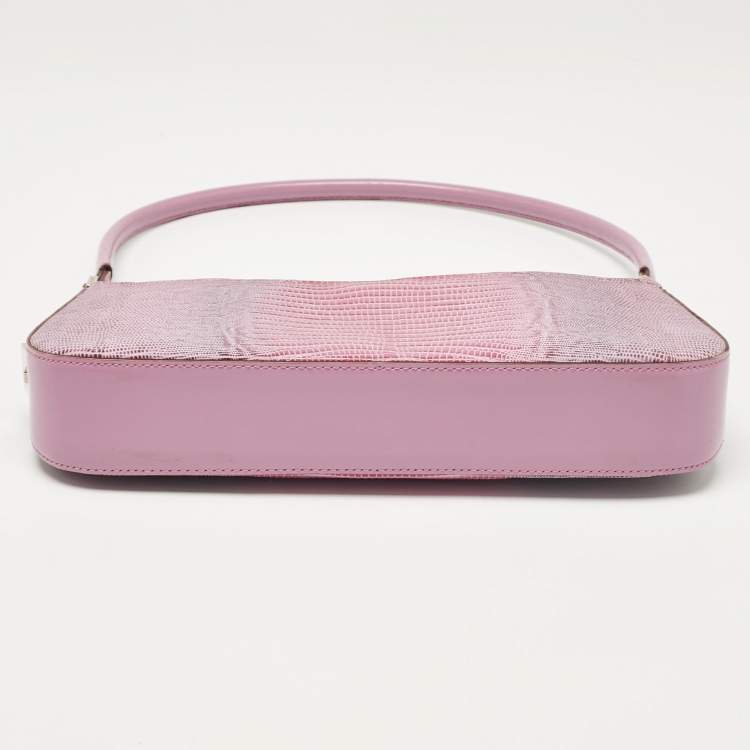 Pre Owned Salvatore Ferragamo Lilac Lizard Embossed Leather Shoulder Bag