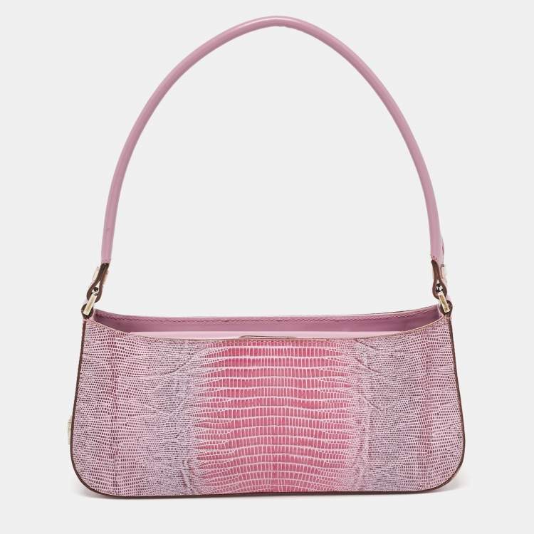 Pre Owned Salvatore Ferragamo Lilac Lizard Embossed Leather Shoulder Bag