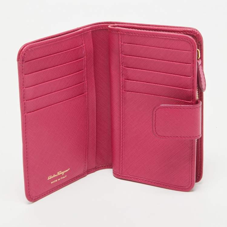 Pre Owned Salvatore Ferragamo Pink Leather Gancini French Wallet