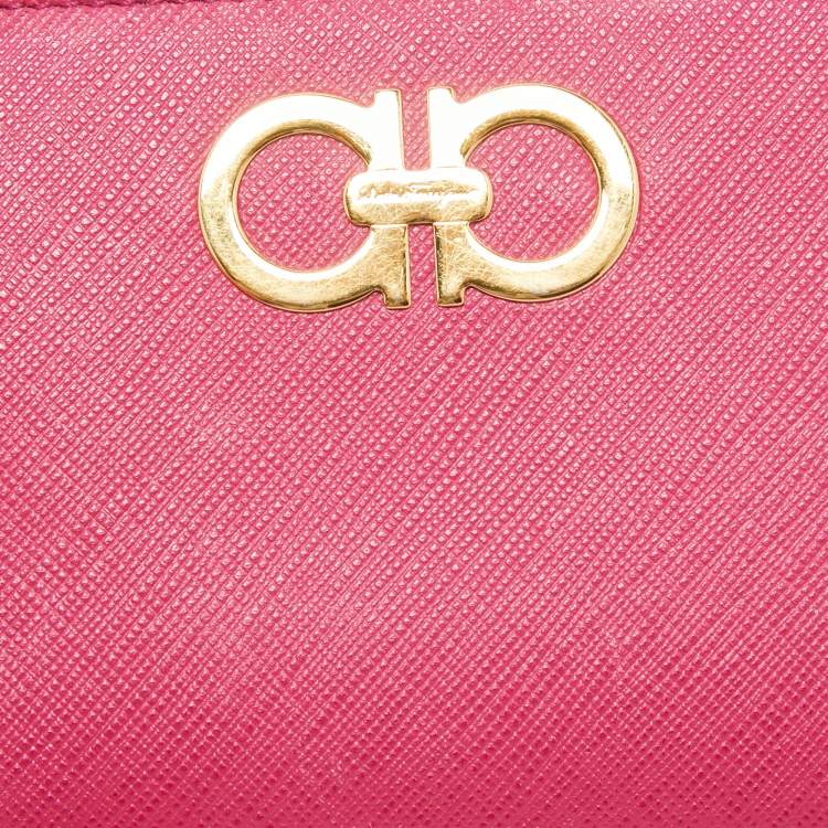 Pre Owned Salvatore Ferragamo Pink Leather Gancini French Wallet