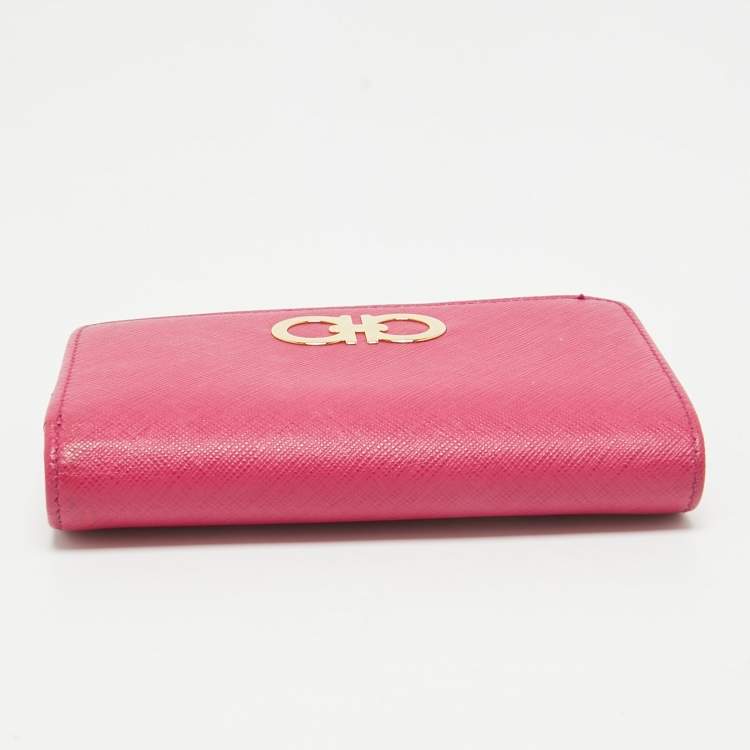 Pre Owned Salvatore Ferragamo Pink Leather Gancini French Wallet