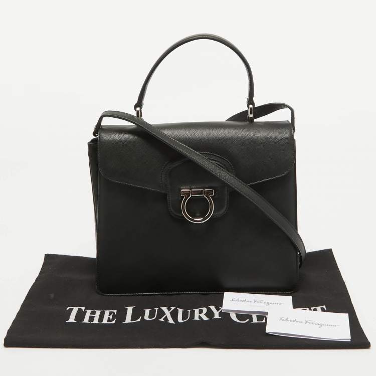 Pre Owned Salvatore Ferragamo Black Leather Kelly Top Handle Bag